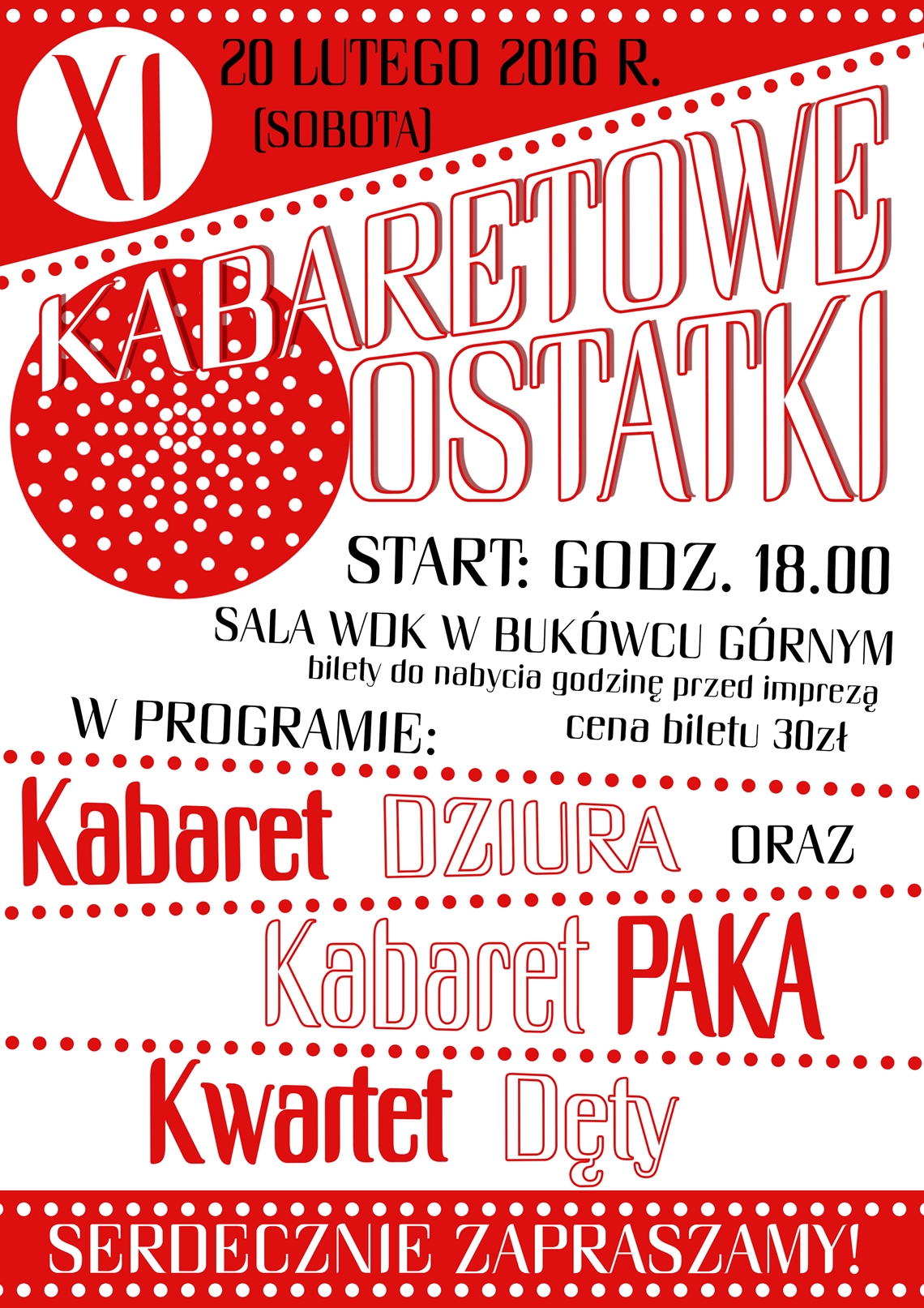 XI Kabaretowe Ostatki 2016 - zaproszenie