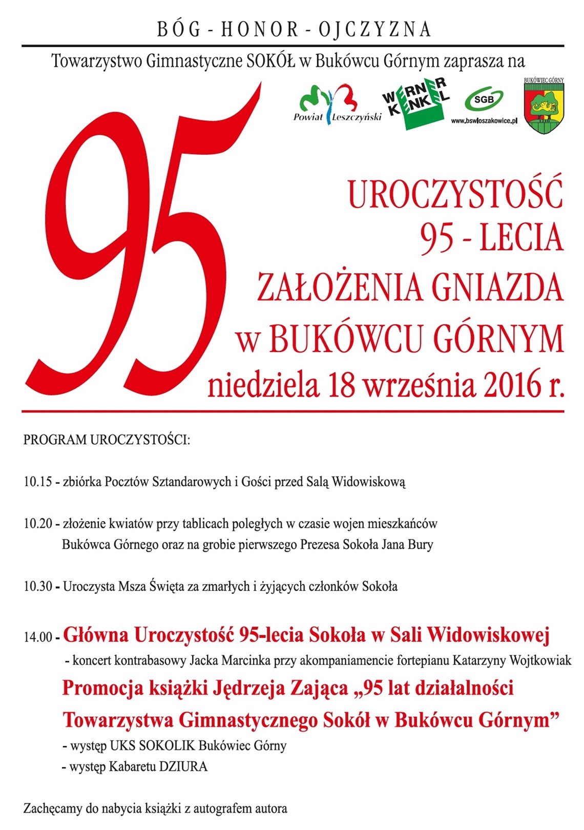 95 - lecie TG Sokół - zaproszenie 