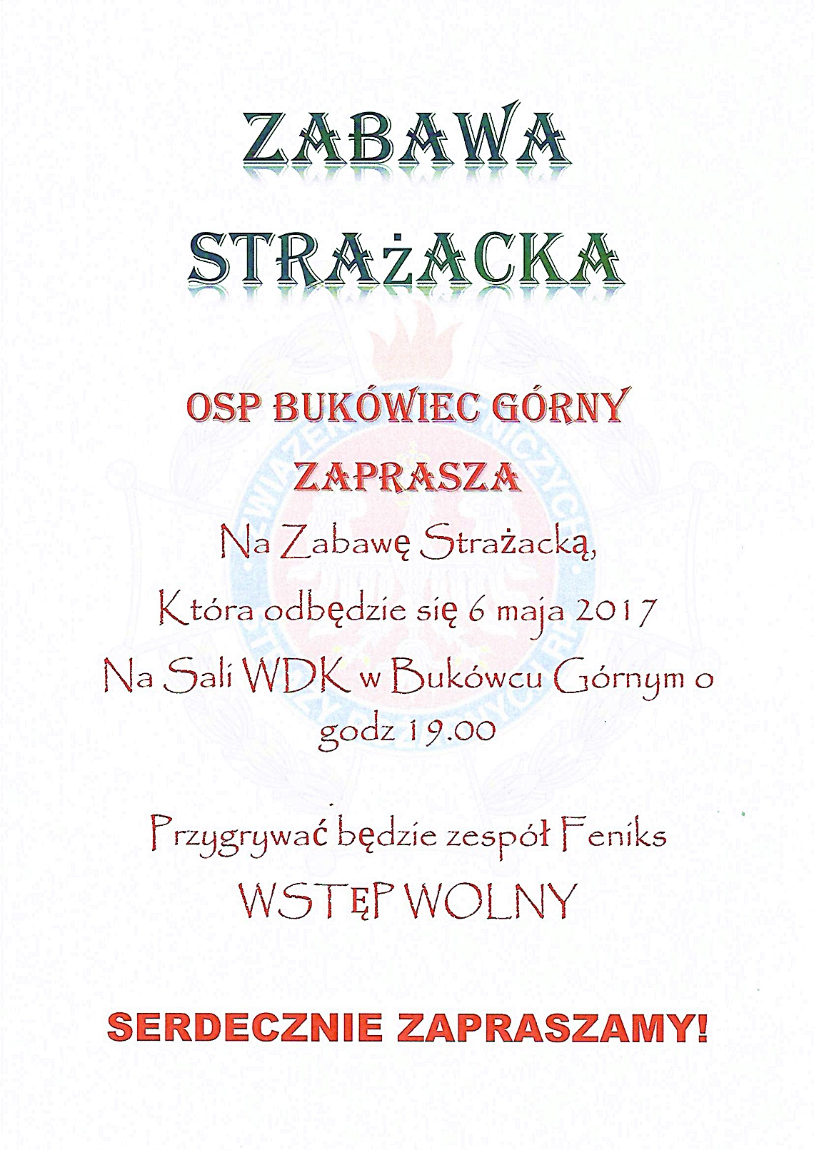 Zabawa Strażacka - zaproszenie
